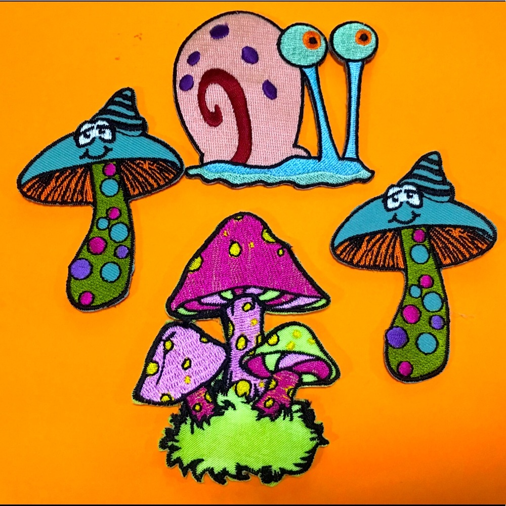 Embroidered Fun Patches Mushrooms & Snail